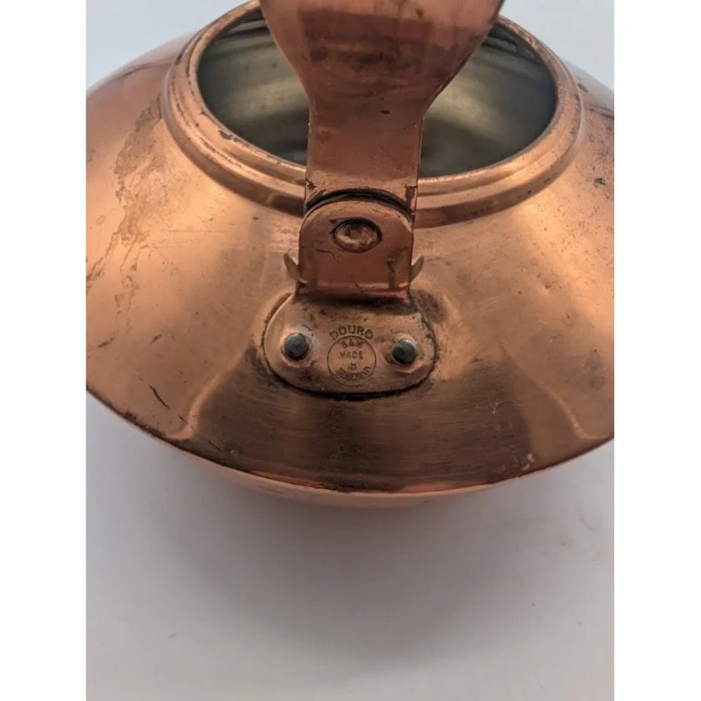Vtg Douro B&M Copper Teapot Teakettle Cottage Country Farmhouse Ceramic Handle
